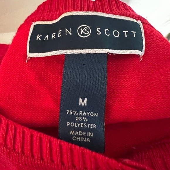 Karen Scott red, black & white cardigan sweater M - Picture 6 of 7